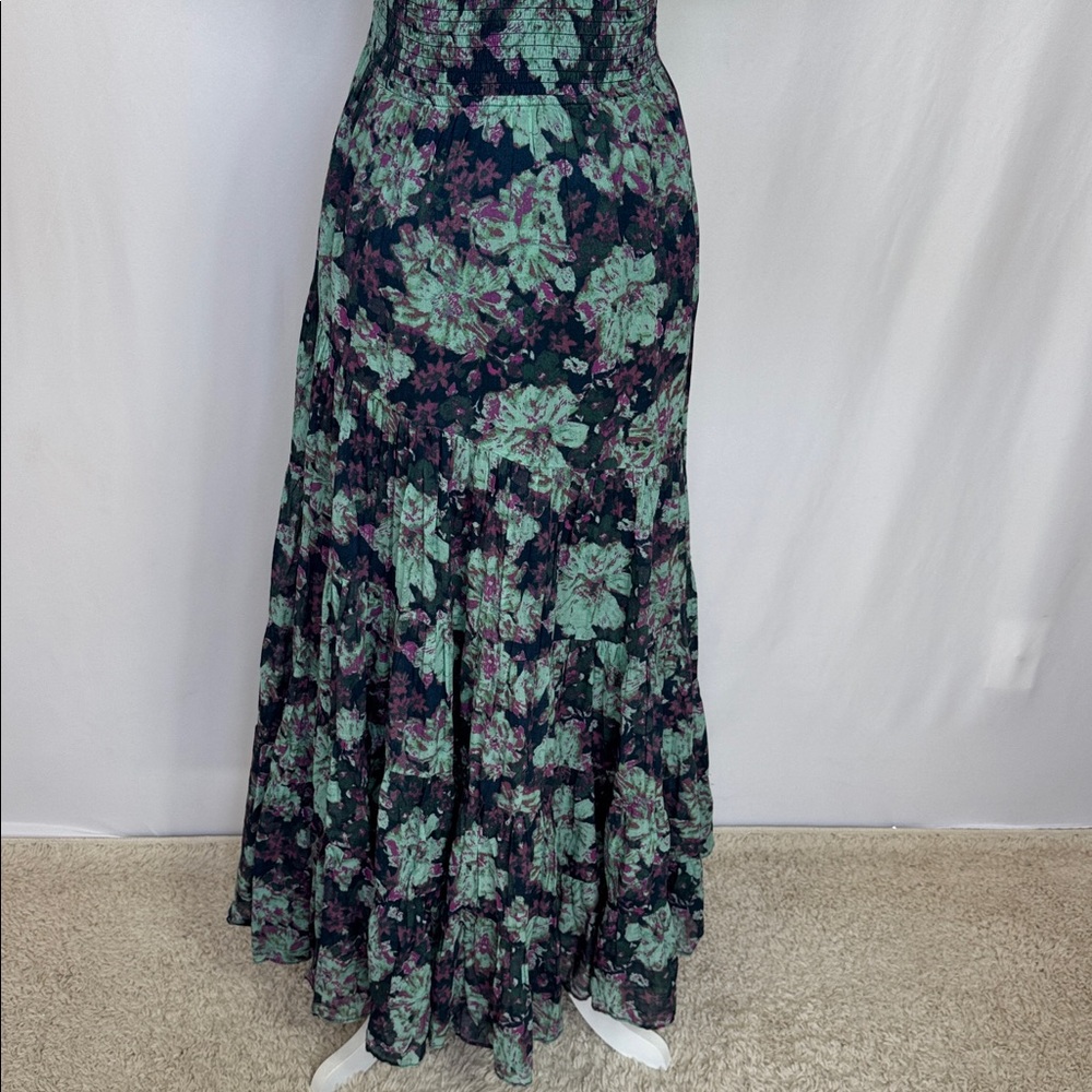 Free People Floral‎ Sundrenched Short Sleeve Maxi Dress Navy Blue Green Size M - Picture 10 of 15